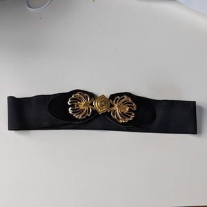 80s elastic/suede black and gold belt
